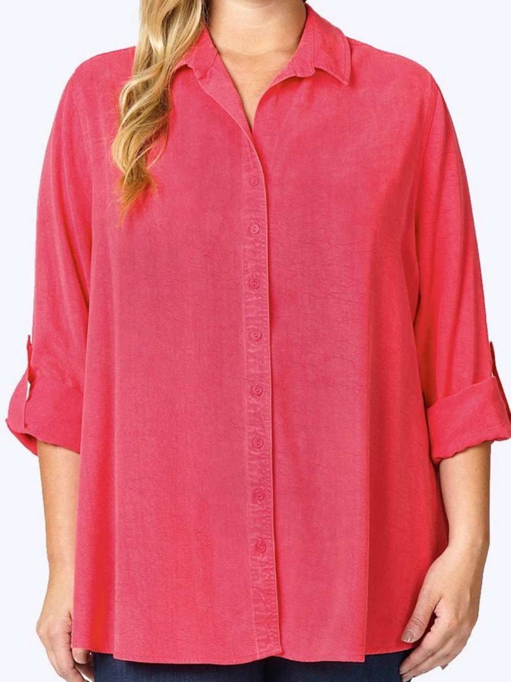 Tianello Coral Button-Front Collared Blouse